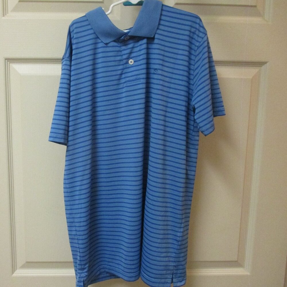 Southern Tide Polo Shirt Boys Size XL 16 Blue Stripe Short Sleeve Collar logo